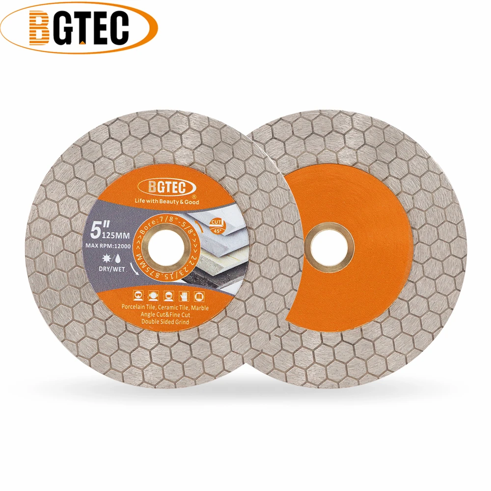 BGTEC 1pc disco da taglio diamantato da 5 pollici rettifica piastra in ceramica Dia125mm taglierina per lama per sega fresatura su entrambi i lati granito porcellanato