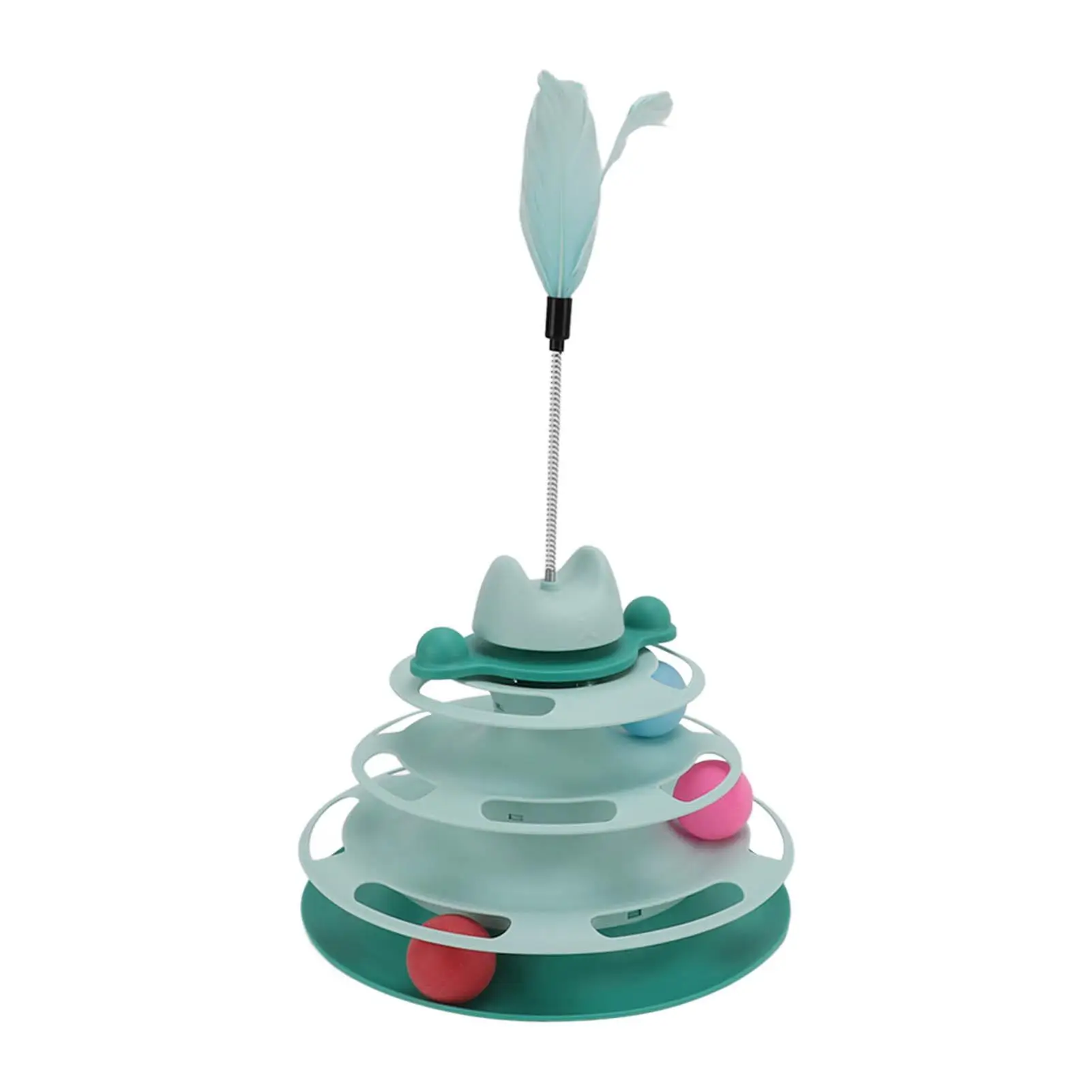 4-Level Interactive Cat Turntable   with Feather  - Fun Kitten Track  Exercise Pet Supplies