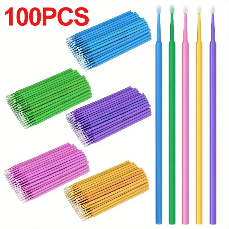 

100 шт. одноразовых ватных палочек для легкого и точного нанесения клея для наращивания ресниц, используемых для макияжа и очистки ресниц.