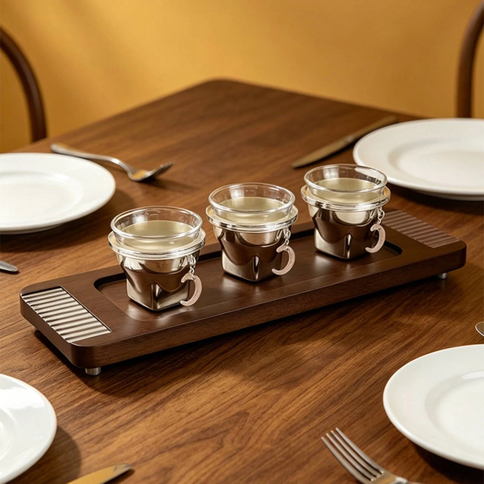 Decorative Tray with Silver Accents Slim Woodgrain Tray with Feet Rectangular Elegant for Coffee Table