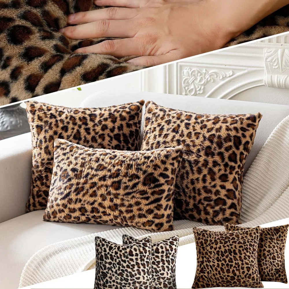 

Luxury Short Fluffy Wild Leopard Print Cushion Covers Winter Warm Throw Pillowcase 45x45 for Living Room Couch Car Decorative