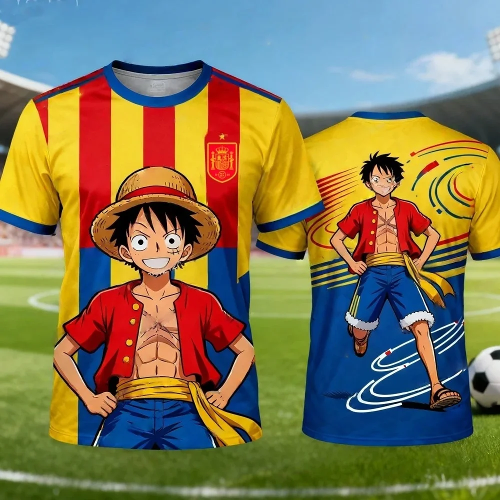 One Piece Monkey D. Luffy Spain National Team 3D Quick Dry T-Shirt For Men Women Kids Anime Football Fan Tee Outdoor Sportswear