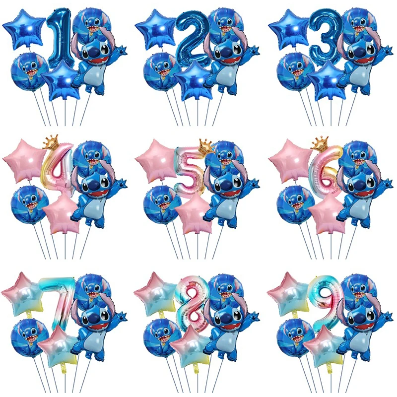 Cartoon Lilo & Stitch blue Children's birthday party decoration aluminum balloons girl boy Stitch Digital Number Balloon Set