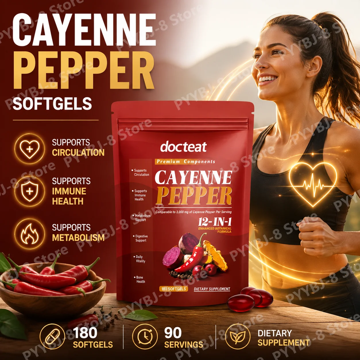 Cayenne Pepper Softgels with Chili Pepper Seed Oil Berberine and Vitamin E Support Normal Digestive Etabolism & Immune Health
