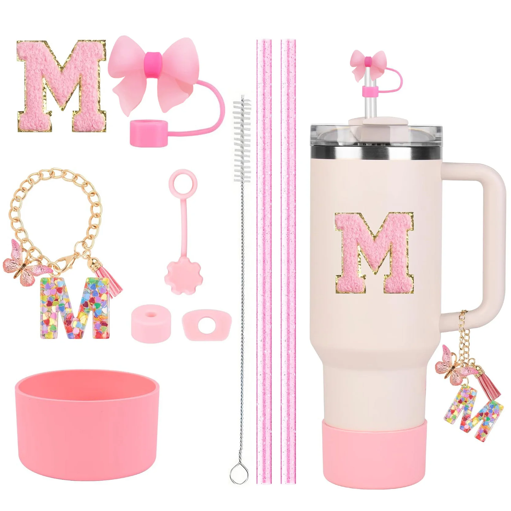 

10pcs Accessories Set for Stanley Cup 30oz 40oz Tumbler Straw Cover Cap Boot Spill Proof Stopper Letter Keychain Charm Sticker