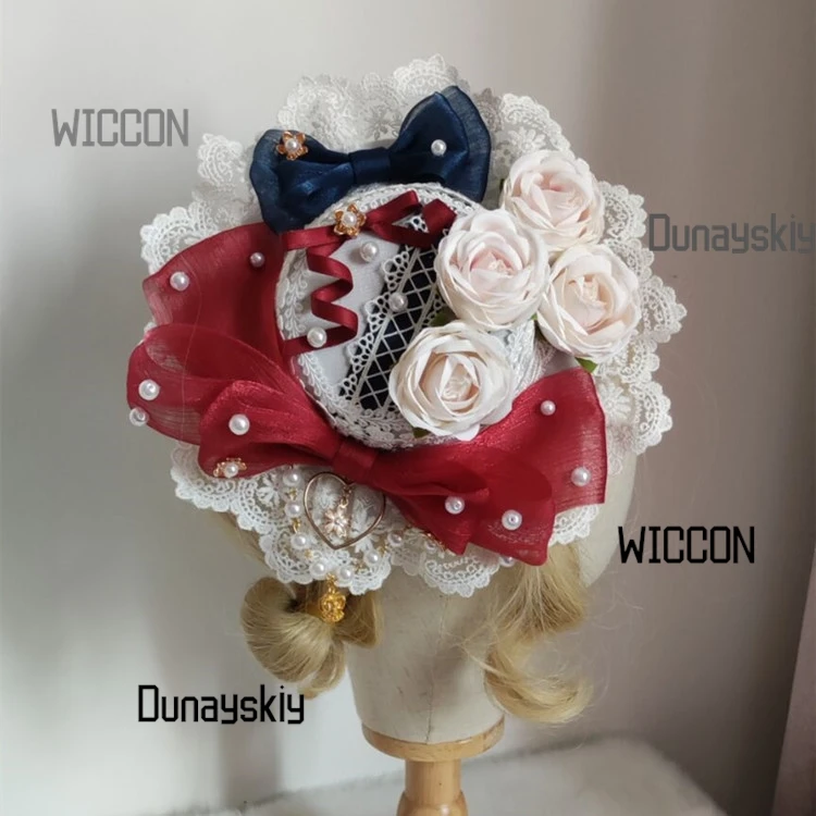 

Snow White Lolita Bonnet Sweet Mesh Flat Cap with Detachable Bow Sleeve Cuffs Fairy Tale Princess Headpiece Cosplay/Halloween