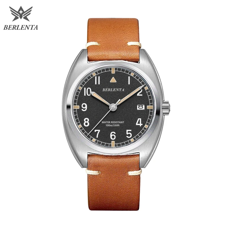Orologi al quarzo in pelle di marca BERLENTA, orologio da polso da uomo, orologio sportivo di lusso militare