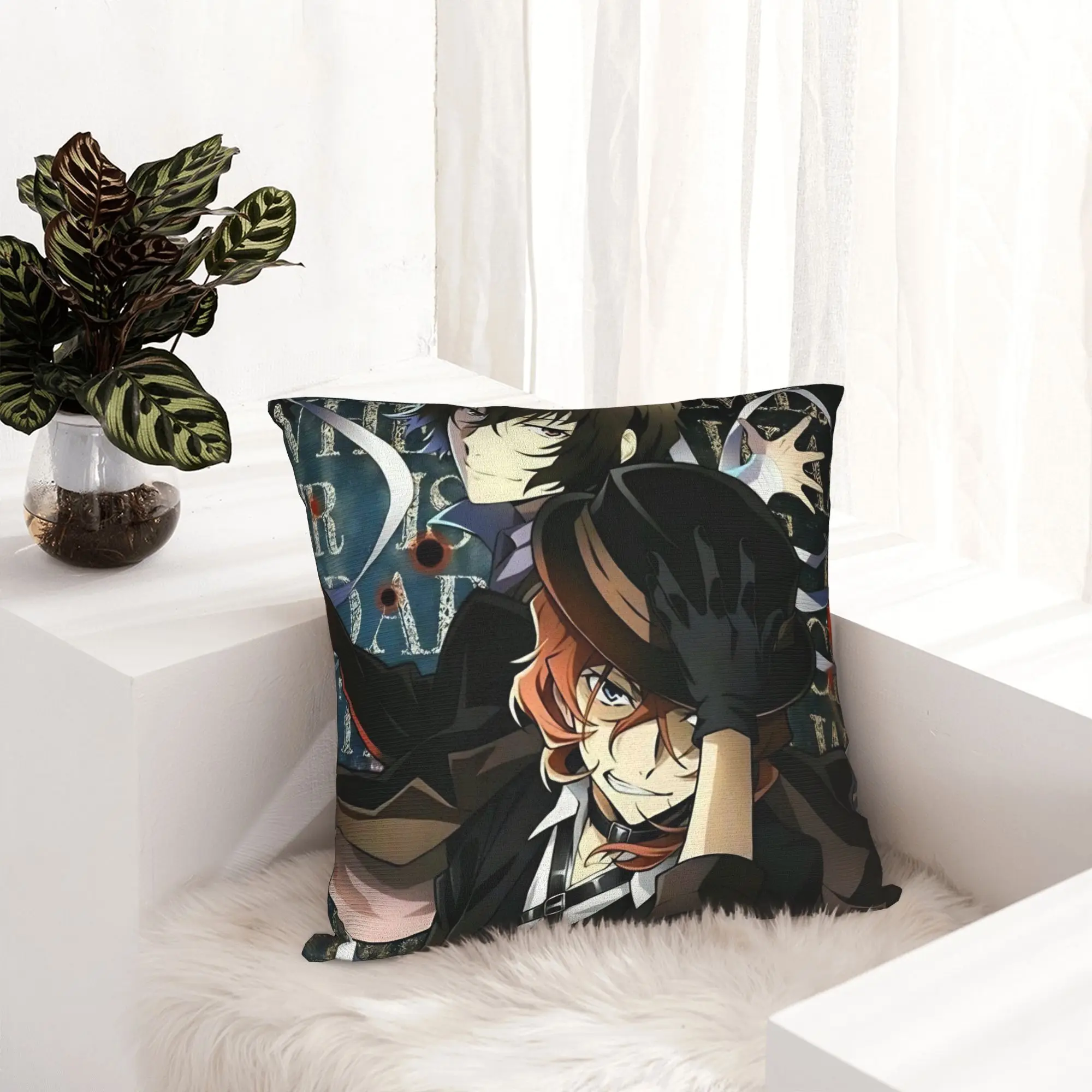 Dazai Bungo Stray Dogs Pillowcase Soft Fabric Cushion Cover Gift  Throw Pillow Case Cover Home Zipper 40*40cm