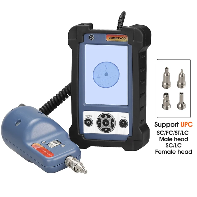 AUA-400 Fiber Optic Inspection Microscope Probe Support UPC and APC with 3.5 Inch Display Screen Monitor FTTH