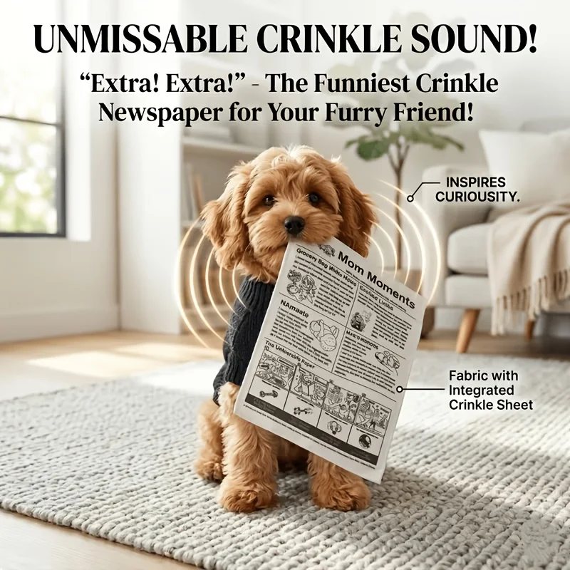 Funny Newspaper Dog Cat Toy, Crinkle Sound Fabric Enrichment Toy for Small Medium Large Dogs & Cats, Washable Pet Gift