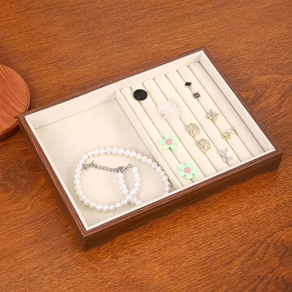 Small Size Wood Grain Jewelry Tray Walnut Wood Simple Design Jewelry Storage Drawer Practical Function Large Capacity