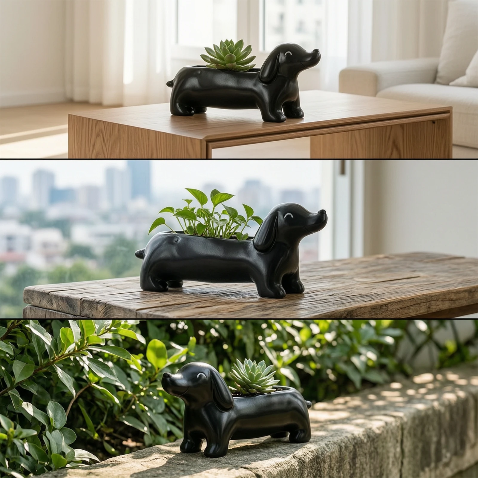 Dachshund Planter Lightweight Dachshund Plant Pot Dog-Shaped Planter Creative Low-Profile for Desk, Shelf