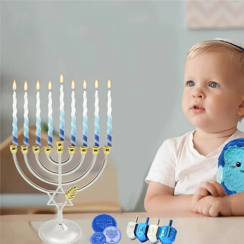 CQMF-Menorah 9 Branch Traditional Jewish Candle Sticks Holder Jerusalem Temple 9 Light Candles