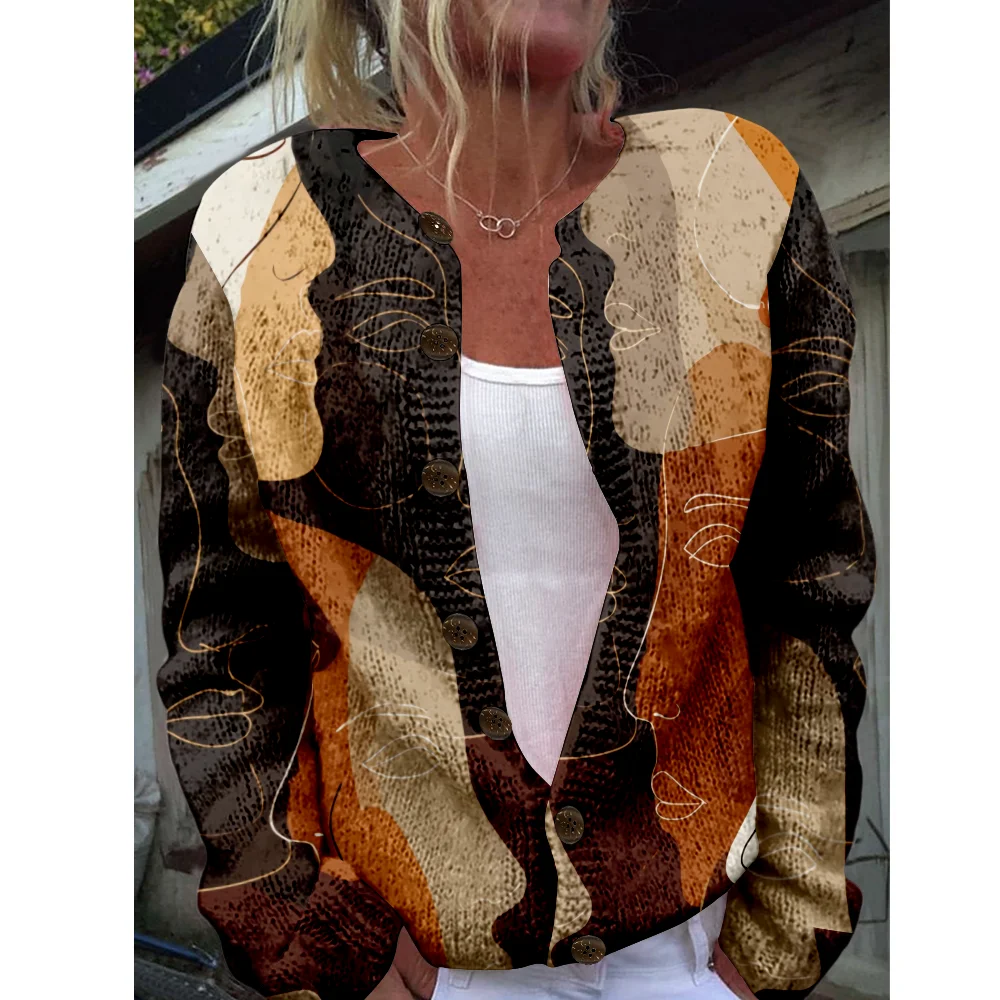 

Autumn Winter Knitted Art Face Cardigan Vintage Casual Sweater Japanese Fashion Streetwear Women Sweaters Knit Top Jumpers