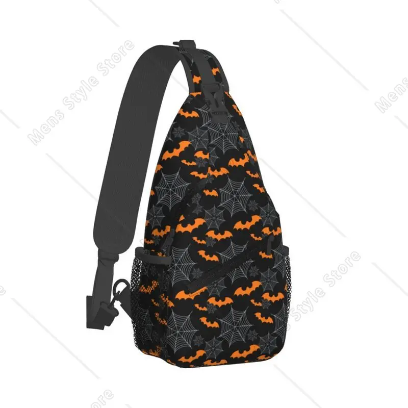 Personalizado halloween morcegos e teias de aranha sling sacos para homens legal ombro crossbody peito mochila viagem caminhadas daypack