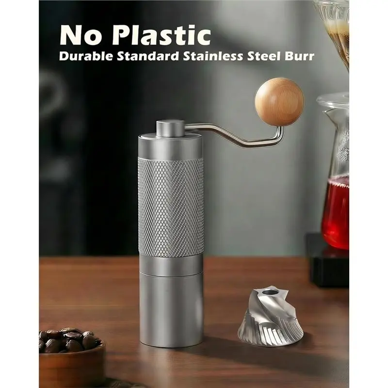 Adjustable Setting Manual Coffee Grinder Pro Stainless Steel Conical Burr Portable For Espresso For Travel Camping