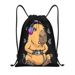 Custom Capybara Giant Cavy Rodent Gamer Gaming Drawstring Backpack Women Men Gym Sport Sackpack Portable Training Bag Sack