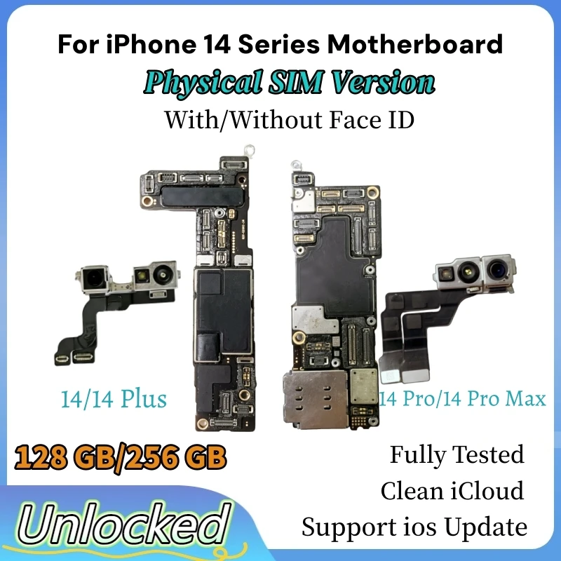 Unlocked Mainboard For iPhone 14 Pro Max/Pro/Plus Motherboard Clean iCloud IOS system Update With/NO Face ID Logic Board