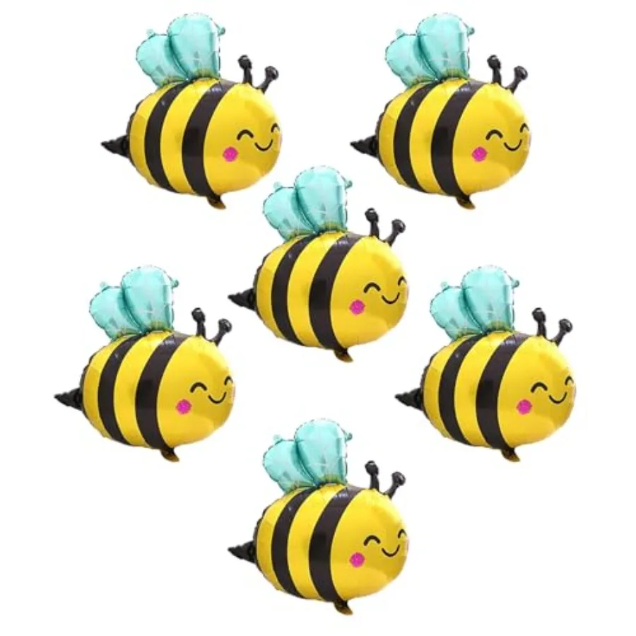 6個入り 蜂バルーン 31インチ 可愛い笑顔の蜂バルーン 黄色と黒の蜂ホイルマイラーバルーン 素敵な森のミツバチバルーン