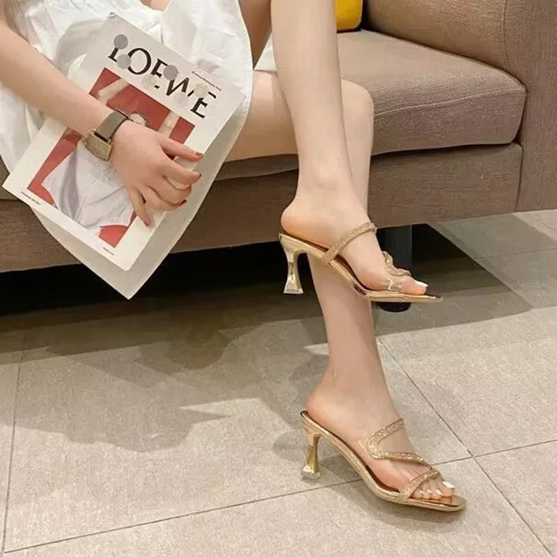 Nowe Diamentowe Damskie Buty Luksusowe Klapki Damskie Prosty Styl Metaliczny Cienkie Obcasy Damskie Buty Biurowe Luksusowe Buty Mujer