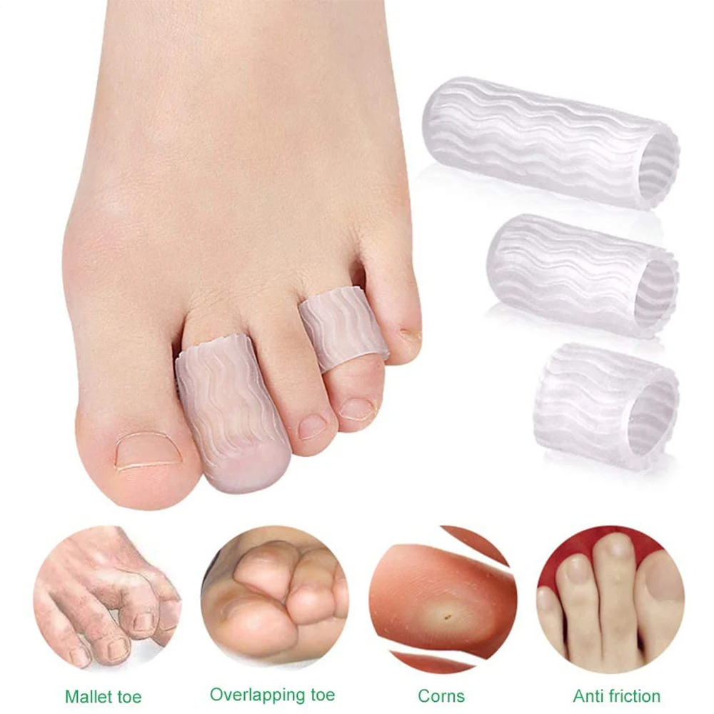 Tcare 5 Pair Toe Tubes Sleeves Protector Cushions Silicone Finger Toe Separator Tubing for Bunion Hammer Toe Callus Corn Blister