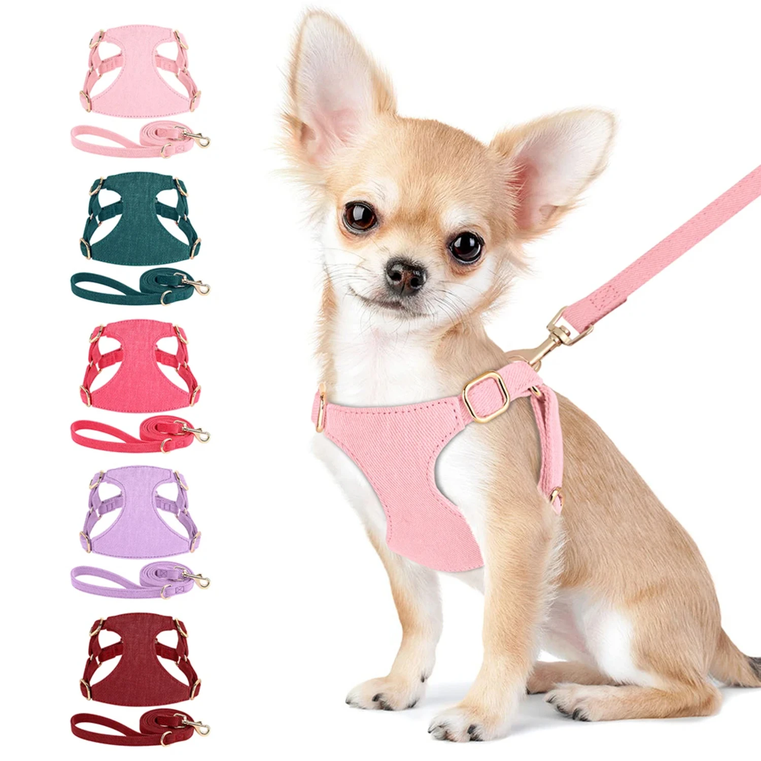 

Cute Small Dogs Puppy Cat Mesh Harness with Striped 150cm Walking Lead - Comfortable Cotton Dog Harness Leash Set for Chihuahua,