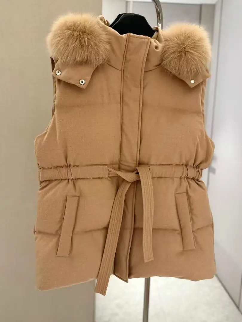 

Зимний пуховик женский новый стиль из лисьего меха модный теплый жилет пуховик