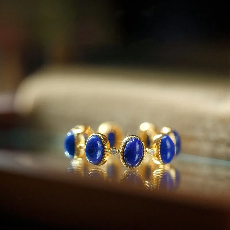Fashion Lapis Lazuli Crystal Adjustable Ring Women Personalized New Stainless Steel Knuckle Ring Jewelry Accessories Wholesale