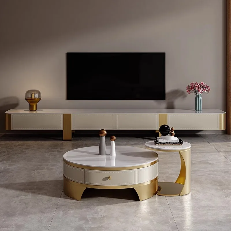 

Luxury-lite Stone Slab TV Cabinet Modern and Simple Solid Wood Living Room Furniture Storage and Storage Cabinet for TV
