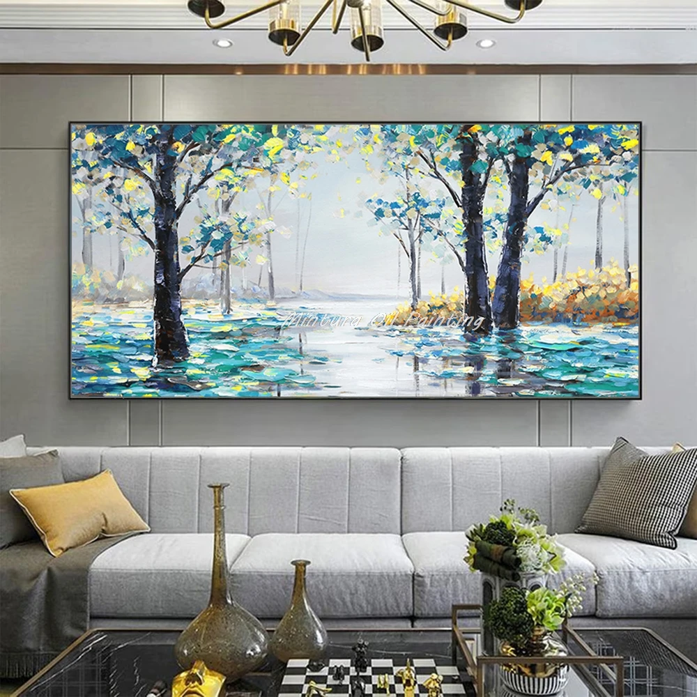 

Mintura,Large Handpainted Palette Knife Tree Oil Painting on Canvas,Modern Home Decor,Wall Art Picture,Abstract Landscape Poster