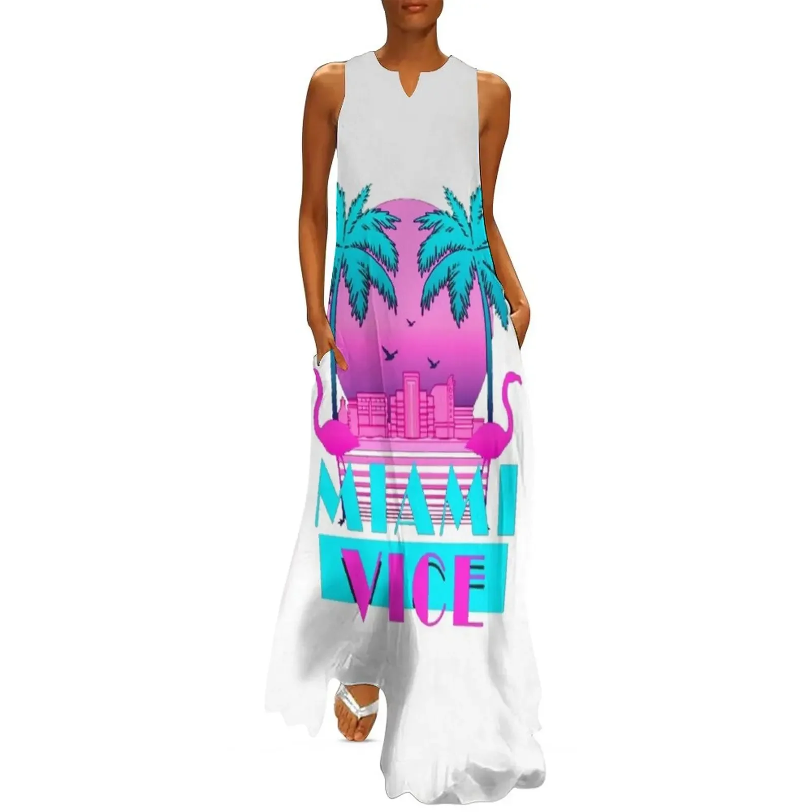 

Miami Vice - Retro 80s Design Long Dress womens dress Prom gown Dresses