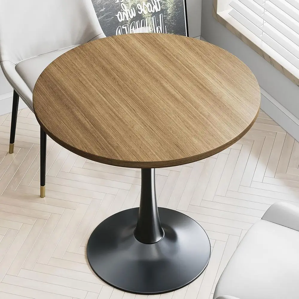

24 inch Small Tulip Table, 2 Person Walnut Round Dining Table, Kitchen Leisure Wood Century Modern Table with Metal Pedestal Bas