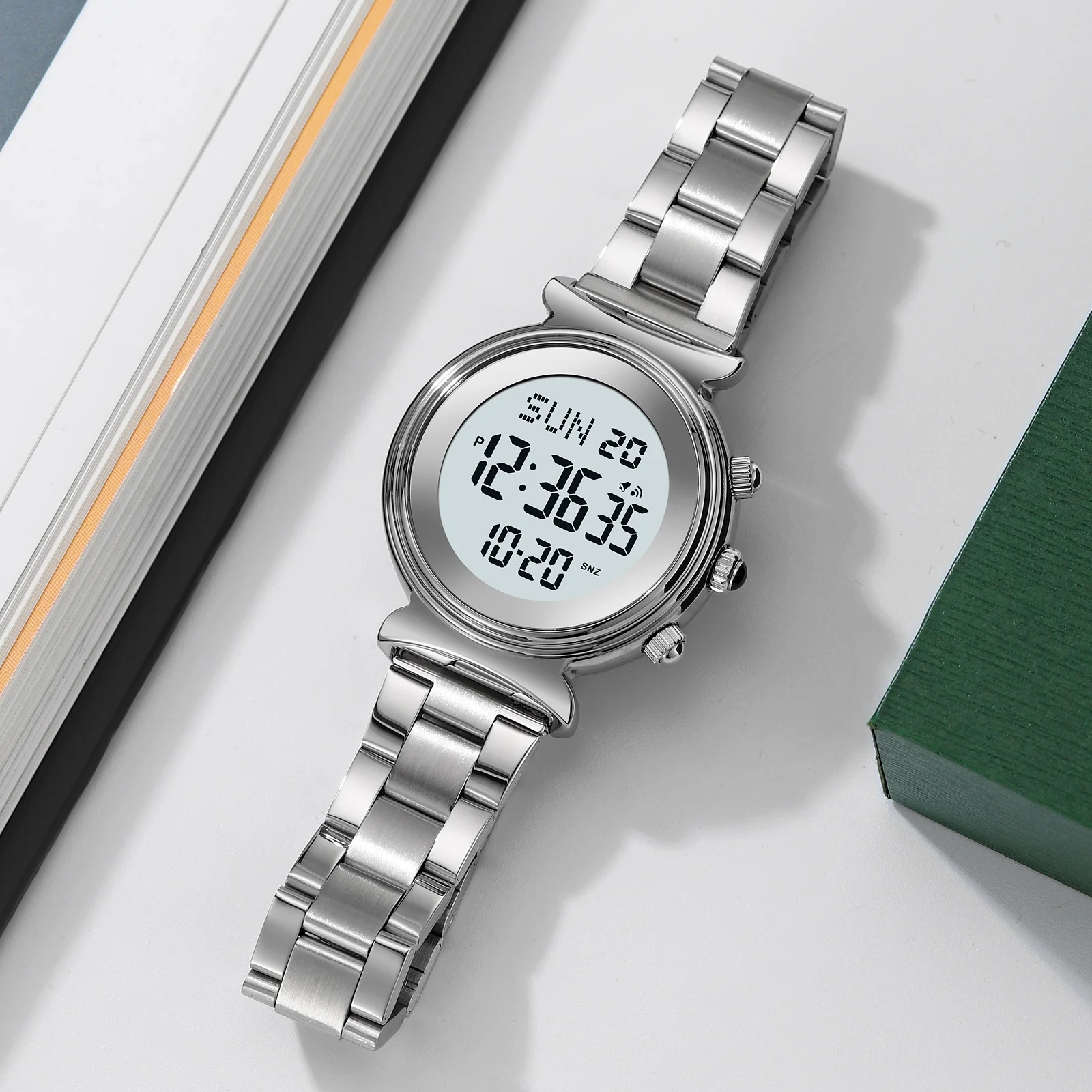 Skmei 2408 أزياء السيدات ساعة اليد الرقمية المنطقة الزمنية المزدوجة سوار الساعات للمرأة الفاخرة الصلب حزام للماء ساعة توقيت