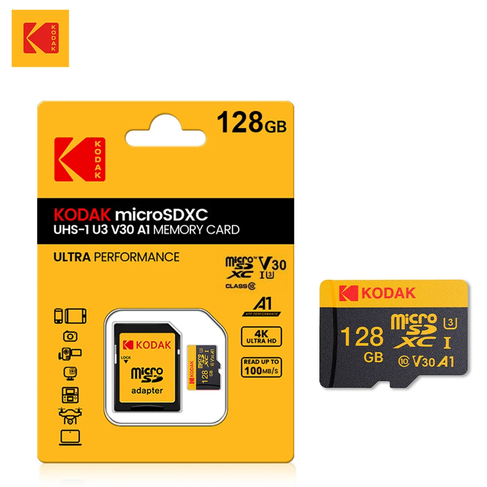 Cartão Micro SD Kodak para Câmera Digital Kodak Charmera 32GB 64GB 128GB 256GB Cartão de Memória MicroSD Classe 10 SDXC U3 4K TF