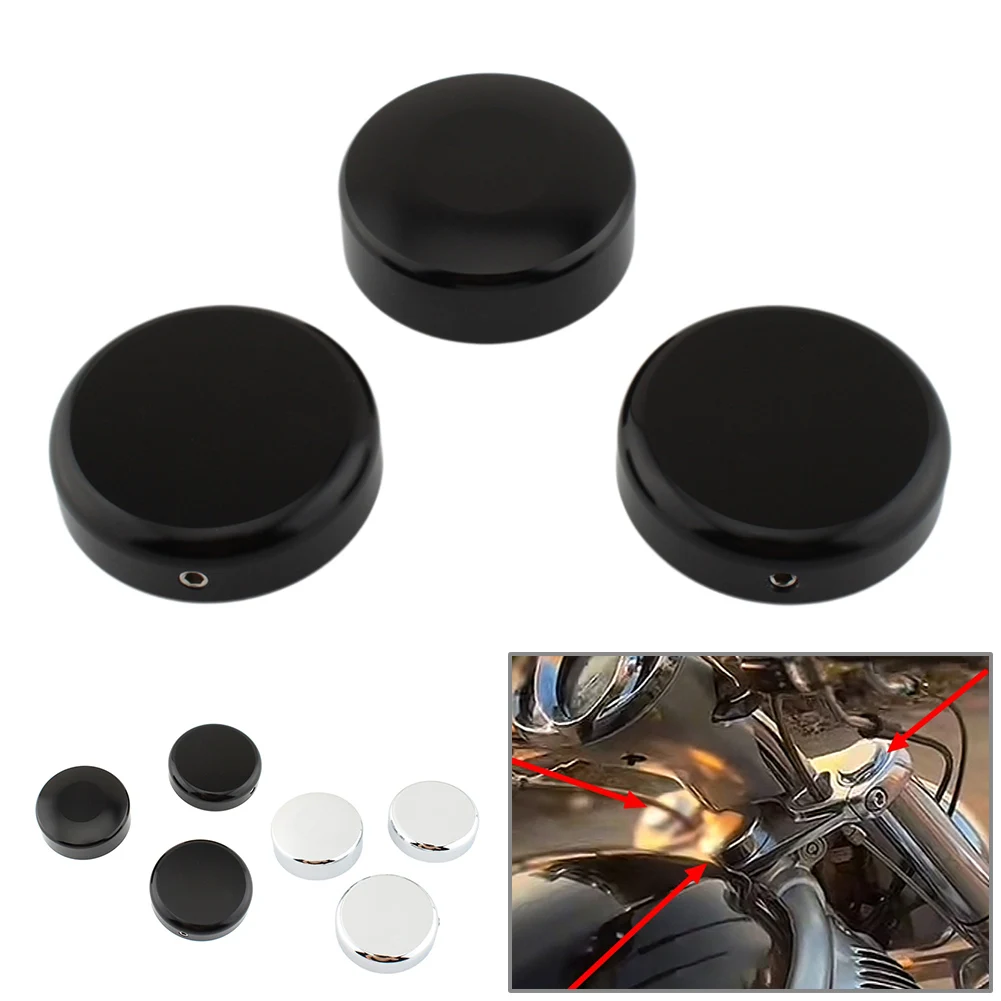 Motorbike Alloy Upper Top Fork Tube Stem Nut Cover Cap 3Pcs/Set For Harley V-ROD NIGHT ROD SPECIAL 2007-2011 Black/Chrome