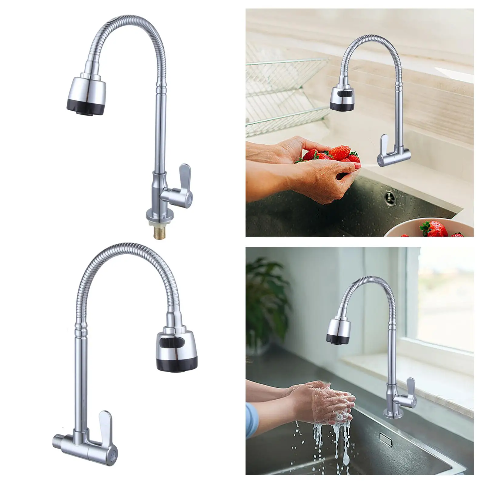 

Single Cold Water Faucet Basin Faucet Easy to Install Flexible Practical Sturdy 360 Degree Rotatable Faucet for Kitchen Bathroom
