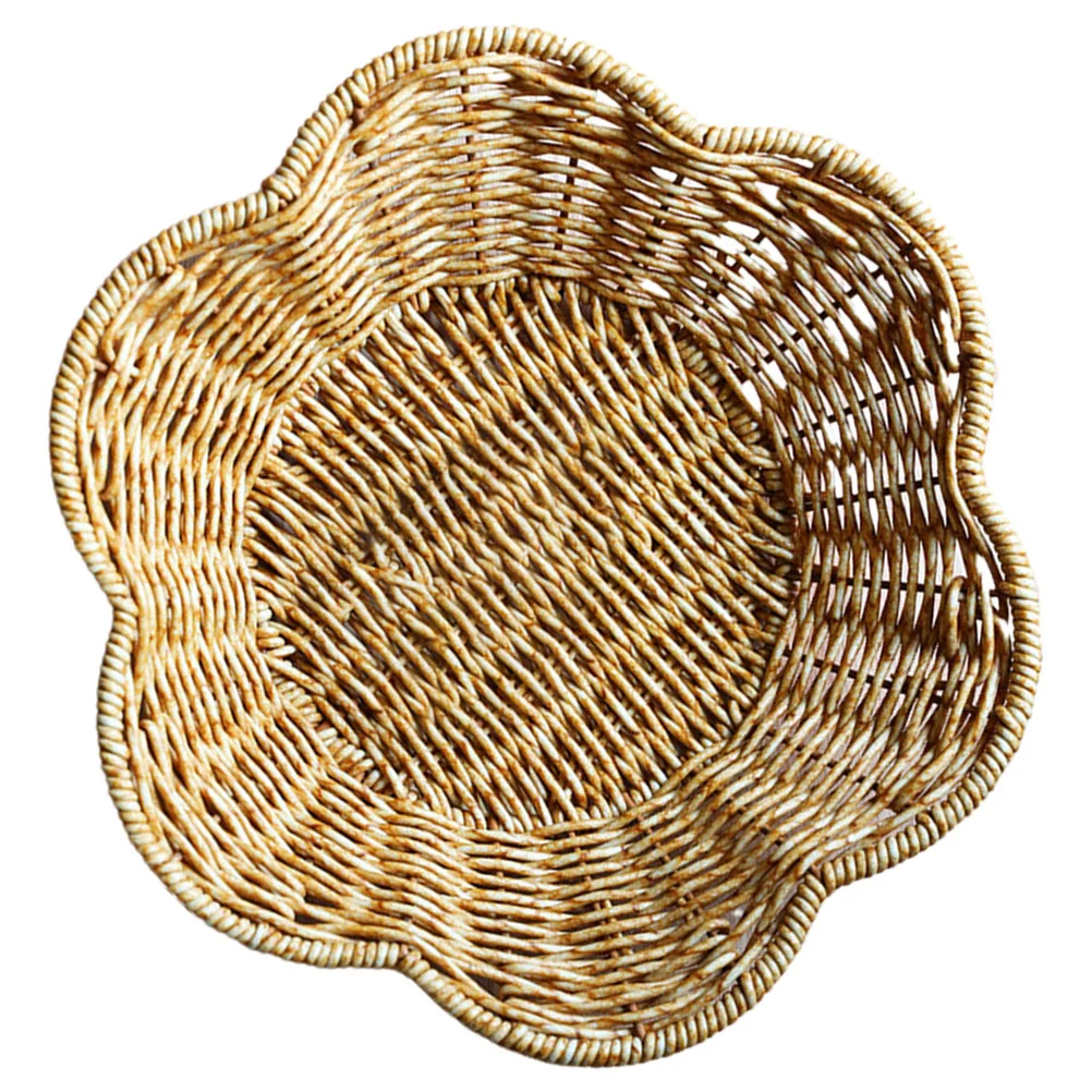 

Fruit Tray Storage Baskets for Fruits Tabletop Bread Food Sundries Holder Woven Imitation Rattan Natural Candy Desktop Serving