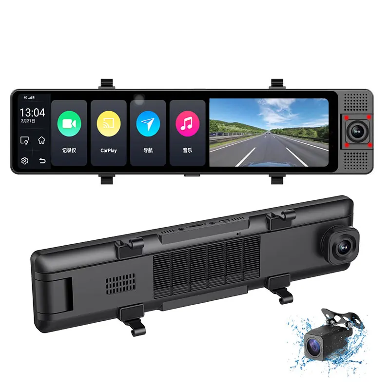 8 Core 12 Inch Android 13 Car DVR 4G LTE Rearview Mirror Dash Cam 3 Lens Front Inside Rear Recording 4GB+64GB HD Touchscreen
