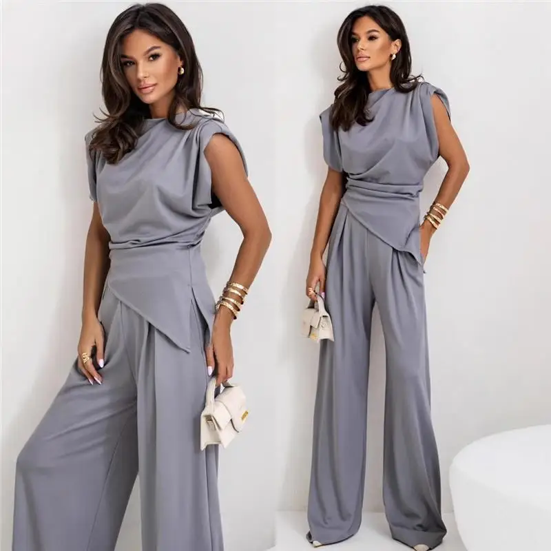 Faionable couleur Pure asymétrique ort Sve ensemble pantalon décontracté femme Cleanfit Sle taille mi-basse matériau PVC