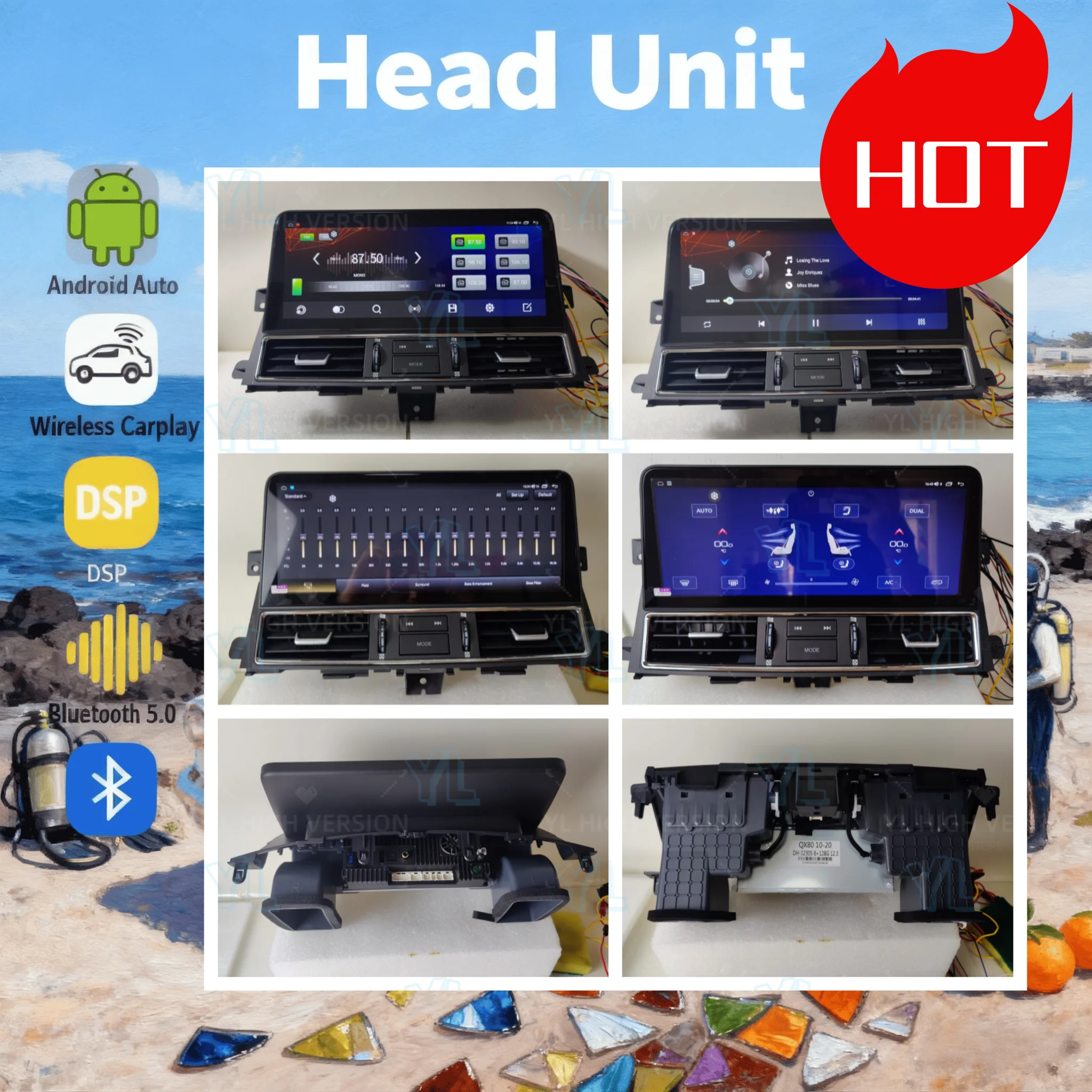 Multimedia For Nissan Patrol  Y62 Infiniti QX80 QX56 2010-2023 12.3inch Android 14 Touch Screen GPS Carplay Radio Head Unit 4G