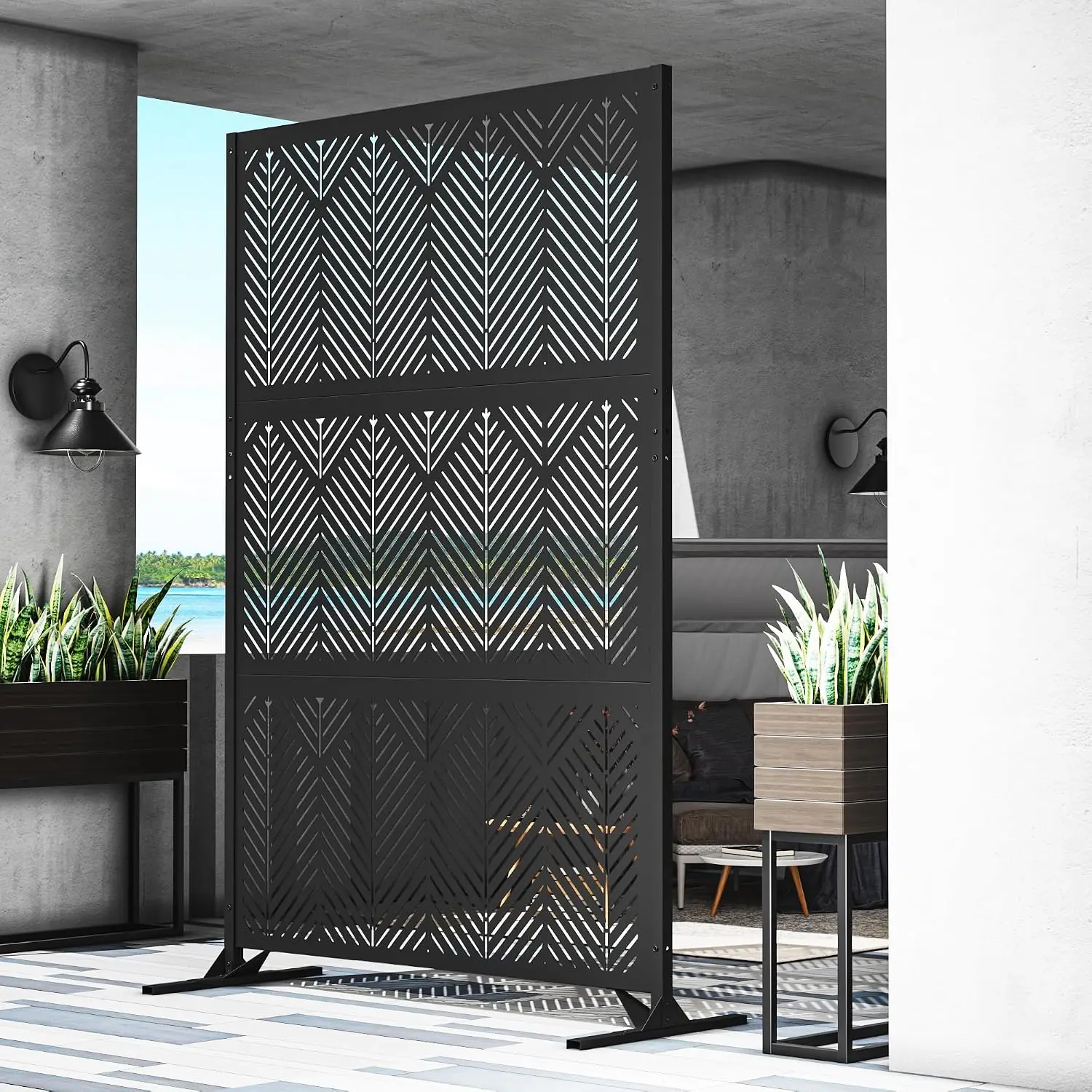 Modern Shade 4x6 FT Metal Privacy Screen with Artistic Modular Designs Decorative Patio Privacy Fence & Garden Divider