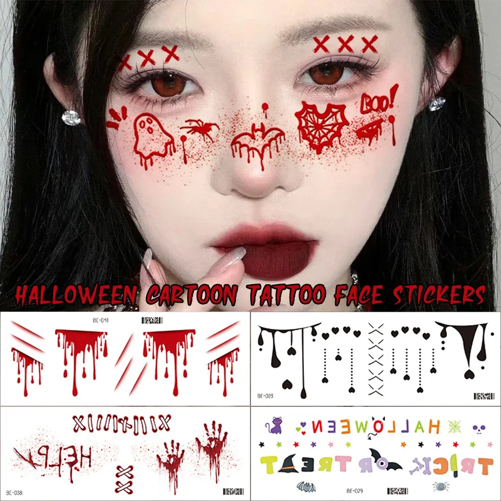 Halloween Cartoon Tattoo Stickers Waterproof Sweat-proof Breathability Realistic No Damage To Skin DIY Party Face Art Decoration