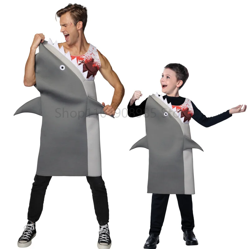 

Unisex Family Halloween Cosplay Masquerade Funny Children Blood Attack Men Eating Fancy Dress Adult Shark Costume