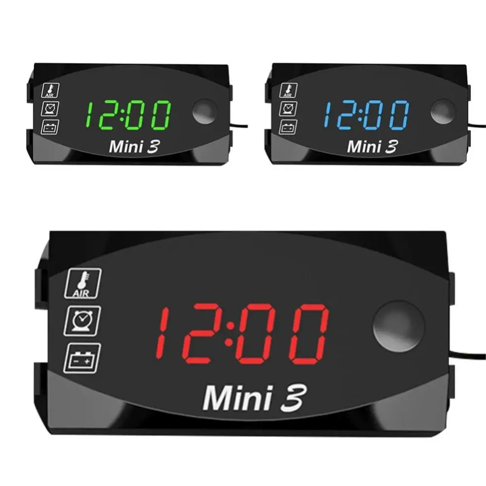 

3 In 1 Motorcycle Electronic Clock Thermometer Voltmeter 12V IP67 Waterproof Dust-proof LED Watch Digital Display