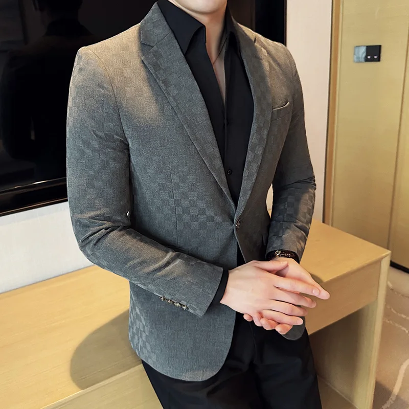 Blazers à carreaux à simple boutonnage pour hommes, veste trempée d\'affaires décontractée, mode mince, banquet social, robe de marié de mariage,
