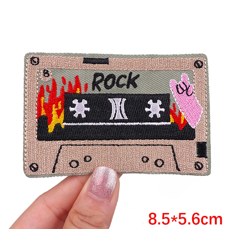 Rock Music Embroidery Patch Punk Flame/Tape Patch Iron On Patches For Clothing thermoadhesive Patches DIY Punk Skull Sew Sticker