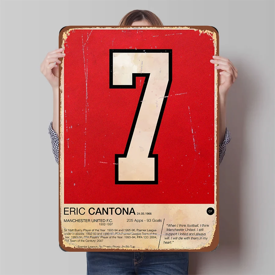 Eric Cantona Manchester United No.7 Legend Football Star Pintura de ferro Arte decorativa Lembrança