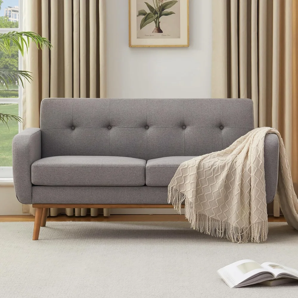 

60'' Loveseat Sofa, Mid Century Modern Love Seat Couches for Living Room, Upholstered Love Seats Furniture with Solid