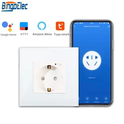 Bingoelec EU Standard Smart Life Germany WiFi presa a muro funziona per Alexa Google Home White Crystal Glass 16A Power Smart Socket