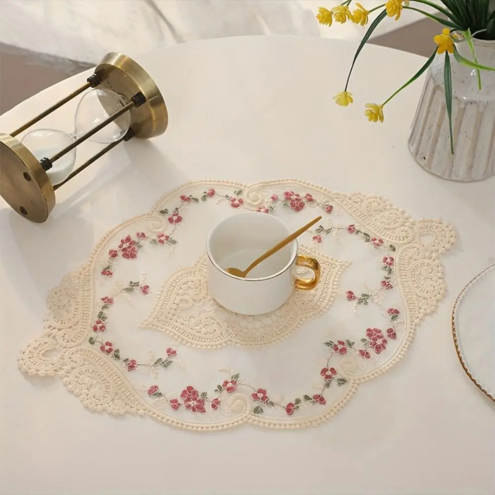 Oval Lace Embroidered Coaster Anti-scald European Style Insulation Dining Mat Photo Props Headboard Decorative Pad